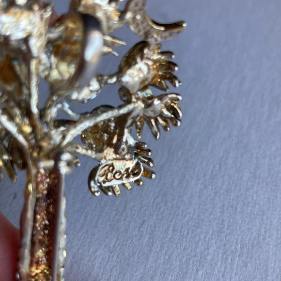 Vintage Palm Tree Brooch Pin Pendant Silver Gold Tone Moon Signed By Best - Picture 7 of 13